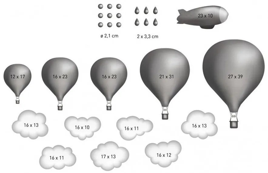Nálepky na stenu Balóny v tónovaných farbách 115x74
