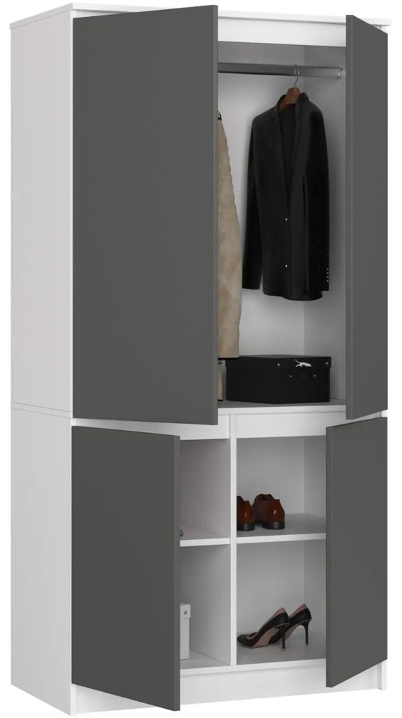Šatníková skriňa CLP S90/4D biela/grafitová
