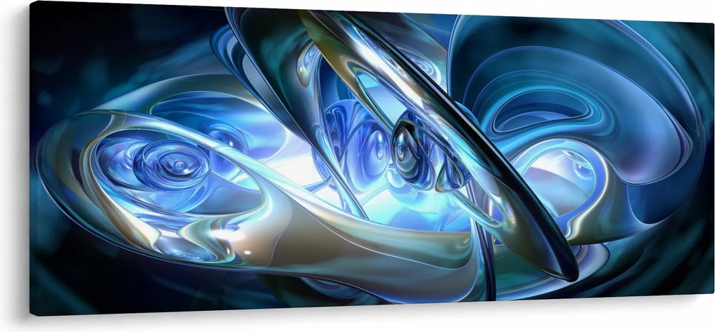 Obraz modrých fraktálov (120x50 cm)