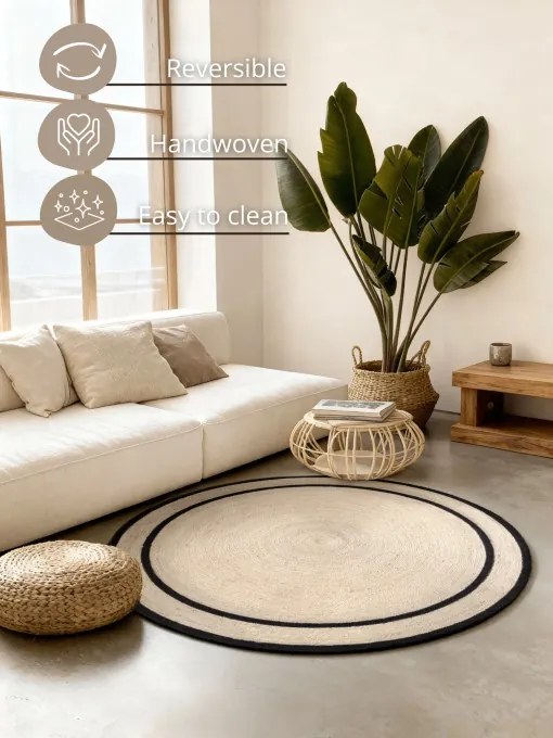 Koberec Hanse Home LINA prírodný / slonia kosť / čierny kruh