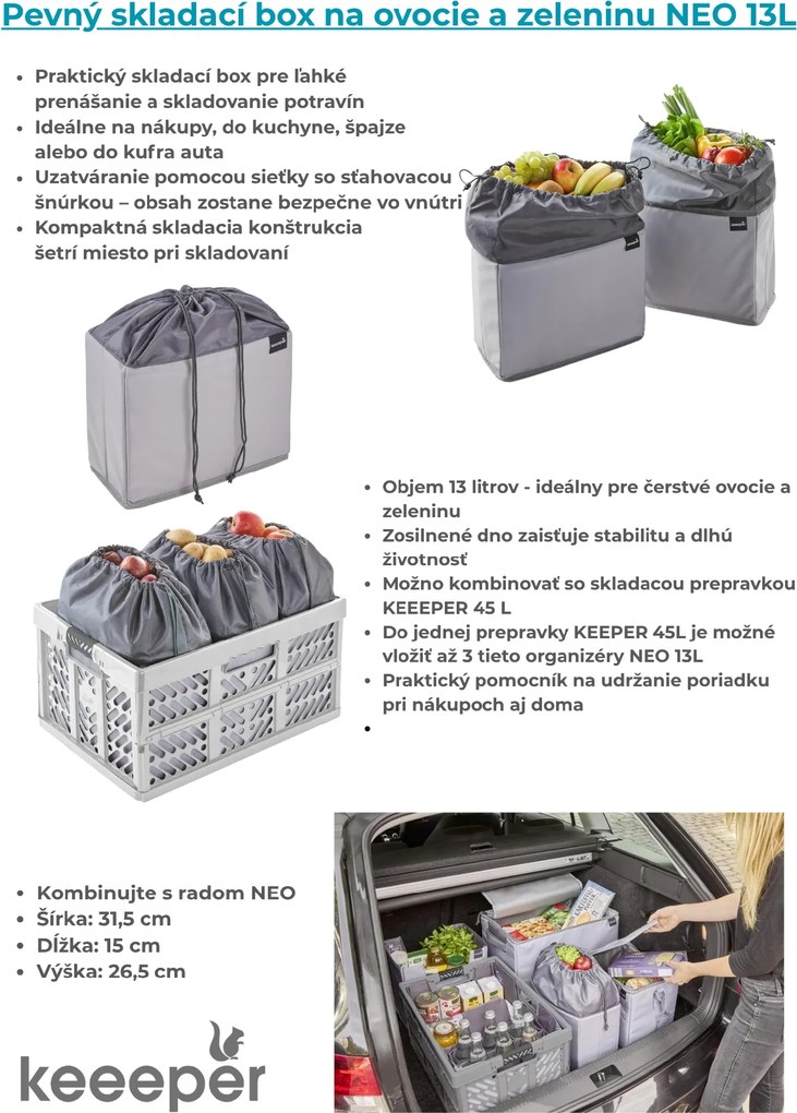 Keeeper Pevný skladací box na ovocie a zeleninu NEO , 13L, 31,5 x 15 x 26,5 cm