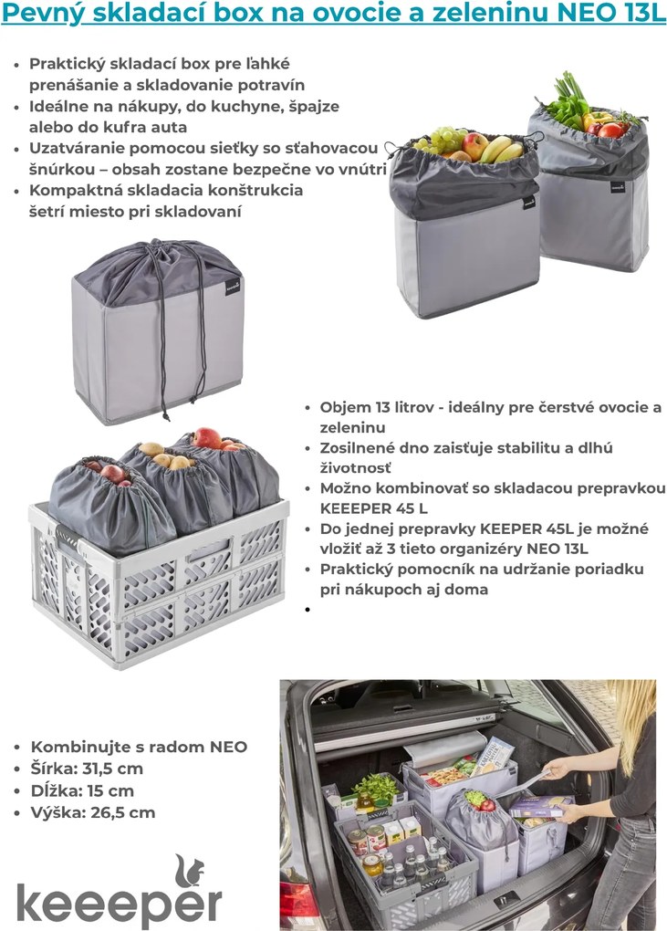 Keeeper Uzavíratelný skládací box / organizér do kufru NEO , 13L, 31,5 x 15 x 26,5 cm