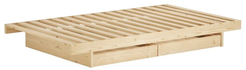 Dvojlôžková posteľ z borovicového dreva s úložným priestorom s roštom 140x200 cm v prírodnej farbe Kanso – Karup Design