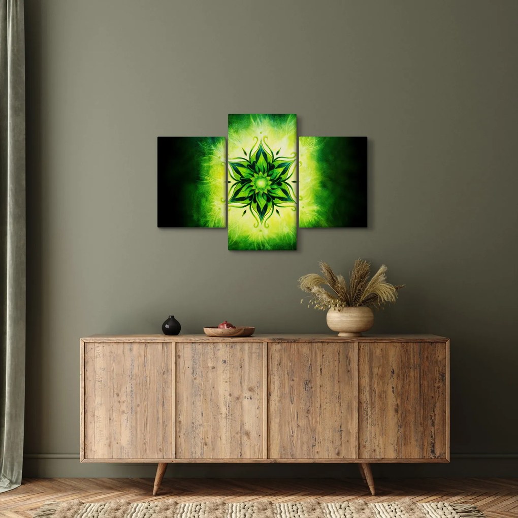 Obraz - Kvetinová mandala v zelenom pozadí (90x60 cm)
