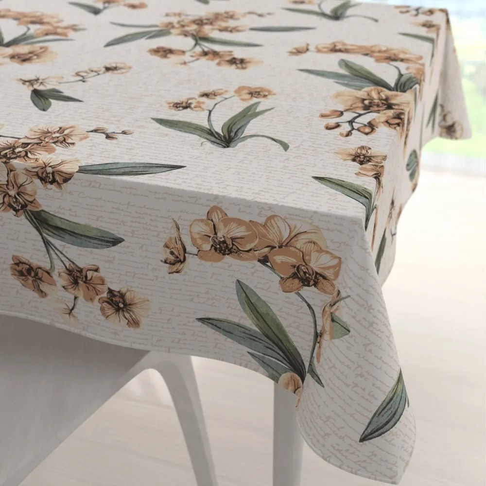 Biante Bavlnený štvorcový obrus Sandra SA-624 Hnedé orchidey na bielom 150x150 cm