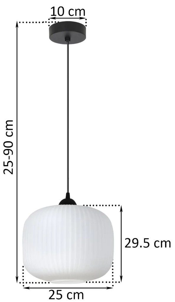Závesné svietidlo Riffle 3, 1x biele sklenené tienidlo, b