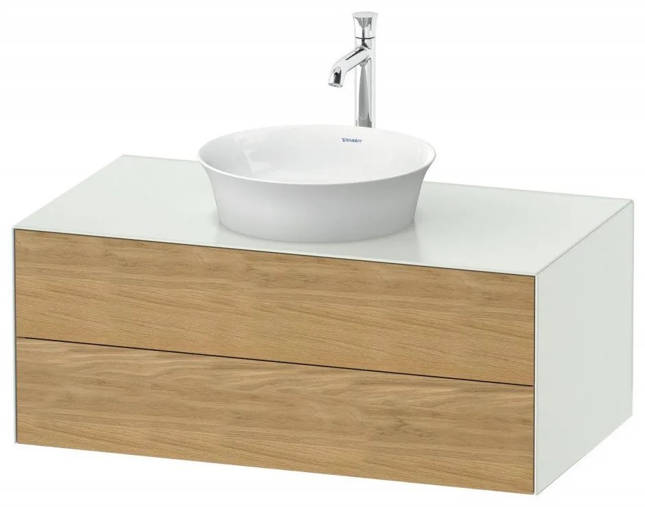 DURAVIT White Tulip závesná skrinka pod umývadlo na dosku, 2 zásuvky, 1000 x 550 x 408 mm, dub prírodný masív/biela matná, WT49860H536