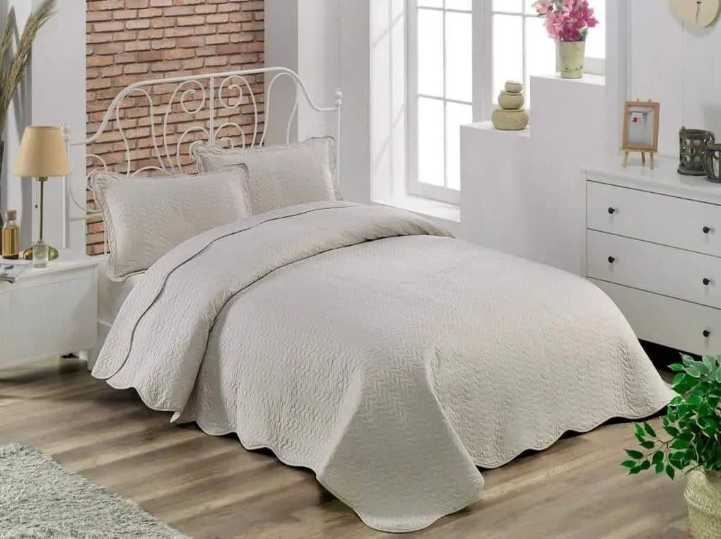 Prehoz bavlnený Deluxe Jednofarebný Béžový TiaHome - 220x240cm + 2ks 50x70cm