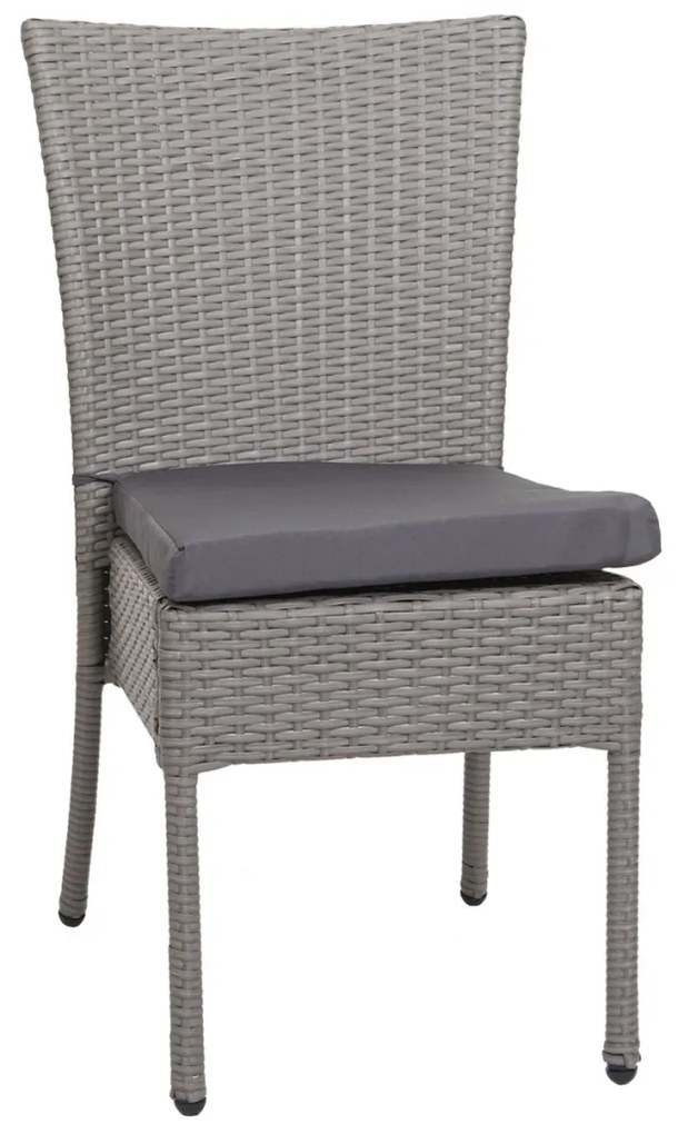 4x Stolička a stola HWC-G19, polyratan, 120x75cm - sivá, vankúše tmavosivá