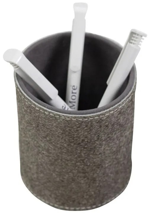 Šedý kožený stojan na ceruzky z kravskej kože - Ø 9 * 10cm