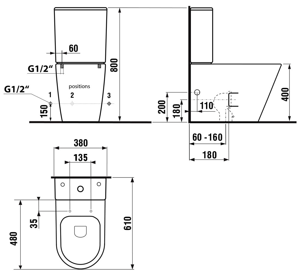 Sapho, PACO RIMLESS WC kombi misa s nádržkou vrátane splachovacej súpravy, spodný/zadný, PC1012WR