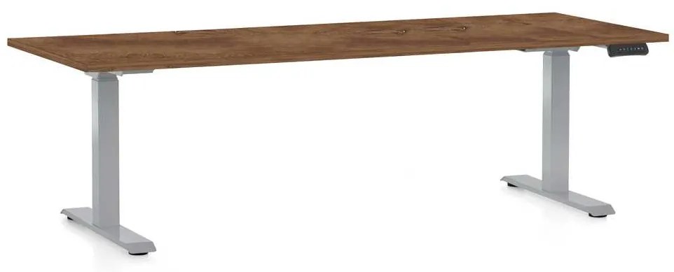 Výškovo nastaviteľný stôl OfficeTech D, 200 x 80 cm, sivá podnož, dub silverjack