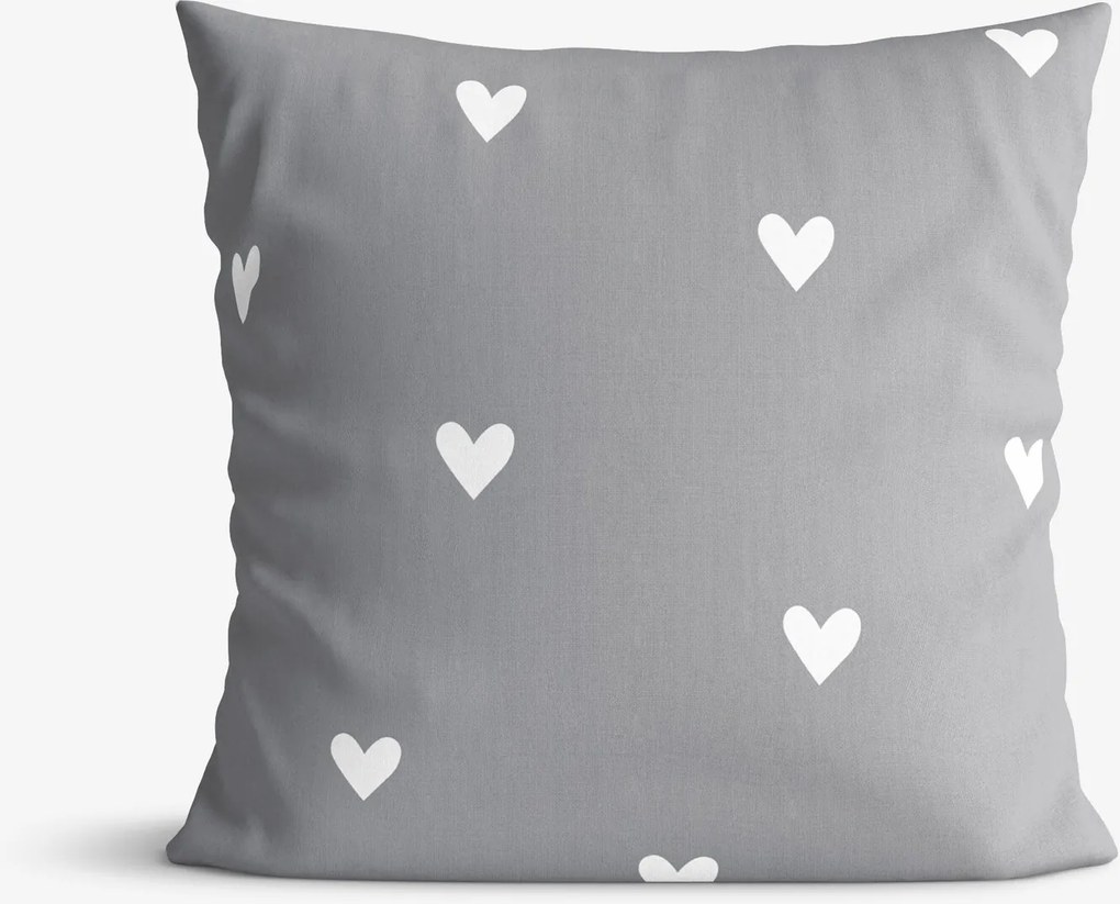 Goldea bavlnená obliečka na vankúš - srdiečka na sivom 45 x 45 cm