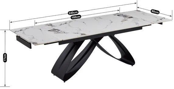 Stôl MATEO 160–240 cm biely mramor/čierna