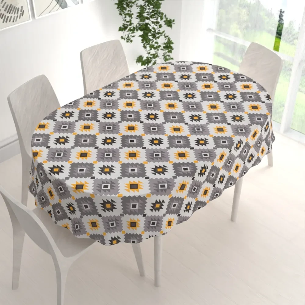Biante Bavlnený oválny obrus Sandra SA-520 Žlto-sivý aztécky vzor 100x140 cm