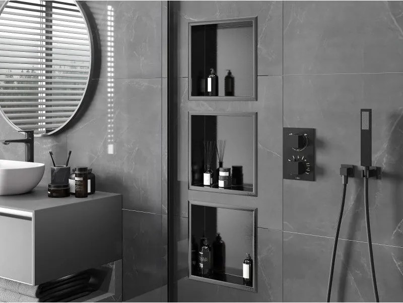 Mexen X-Wall-R, polica na zapustenie s prírubou 30 x 30 cm, grafitová matná - 19E0303010