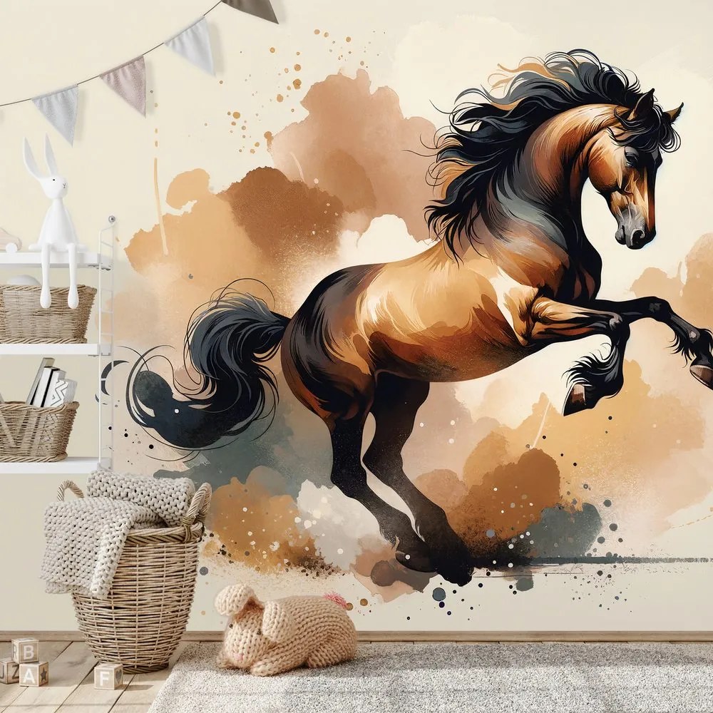 Tapeta dynamický hnedý kôň v pohybe