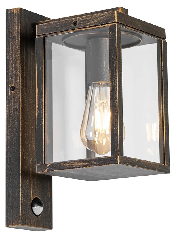 Vonkajšia nástenná lampa starožitné zlato s pohybovým senzorom IP44 - Charlois