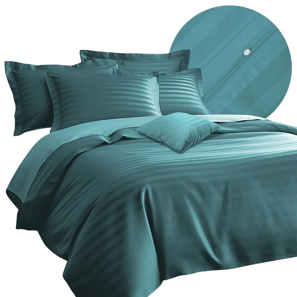 BAMBUSOVÉ OBLIEČKY STRIPE SEA 180X200 CM, 2KS 70X80 CM, 4 KS 40X40 CM TYRKYSOVÉ