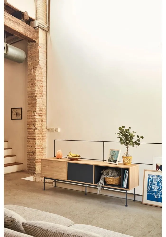 Antracitovosivá TV komoda v dubovom dekore Teulat Yoko