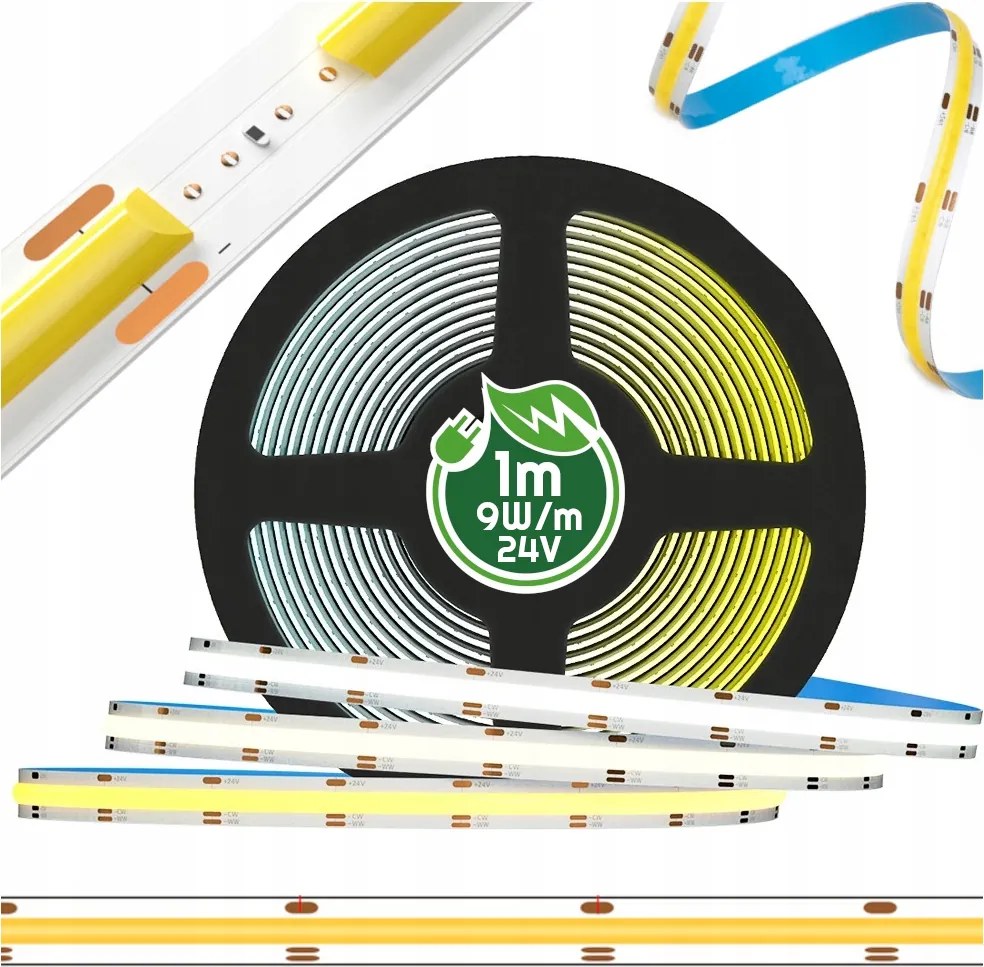 ECOLIGHT LED pásik 24V COB 9W/m 480LED 1m 8mm neutrálna farba SZ
