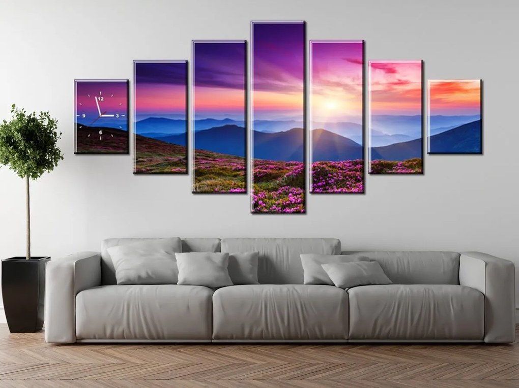 Gario Obraz s hodinami Horská lúka - 7 dielny Rozmery: 210 x 100 cm