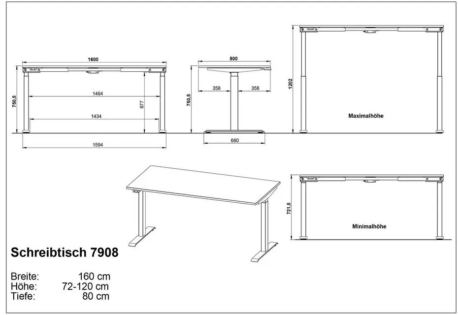 Polohovací pracovný stôl s elektricky nastaviteľnou výškou s doskou v dubovom dekore 80x160 cm Agenda – Germania