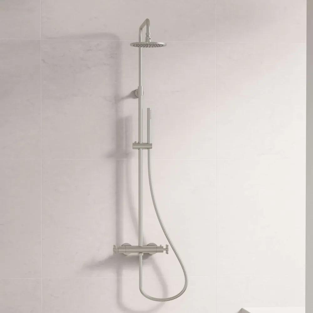 STEINBERG 250 nástenný sprchový systém s termostatom, horná sprcha priemer 200 mm, tyčová ručná sprcha 1jet, brúsený nikel, 2502721BN