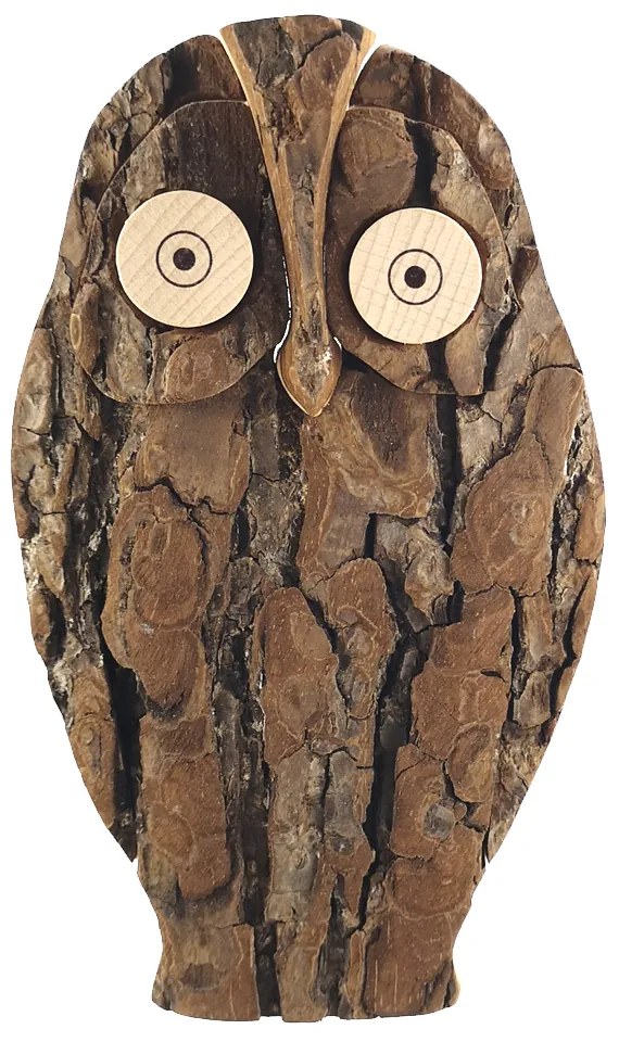 AMADEA Drevená sova s kôrou, masívne drevo, výška 16 cm