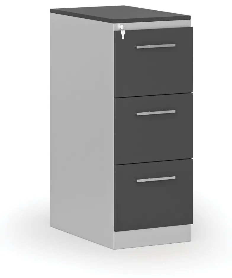 Kovová zásuvková kartotéka PRIMO s drevenými čelami A4, 3 zásuvky, sivá/grafit