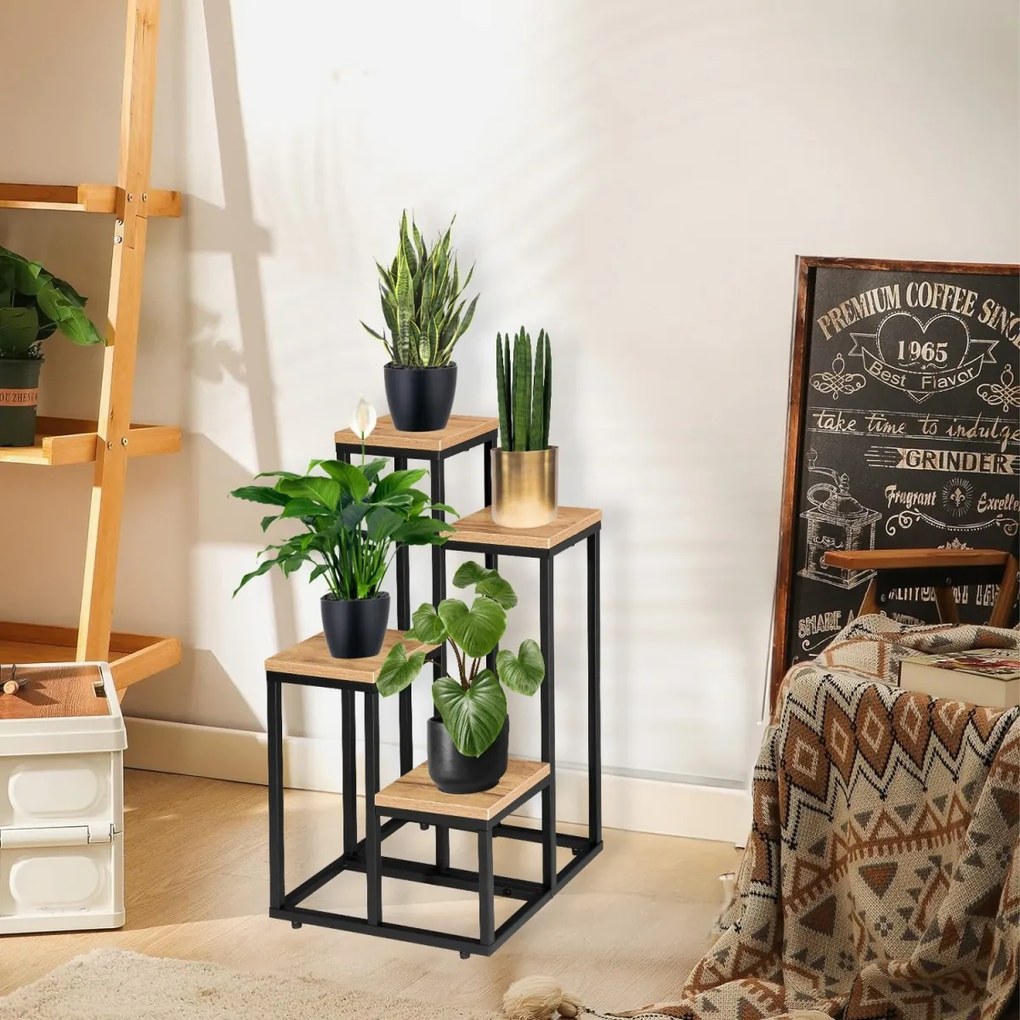 Stojan na kvety MOGREN dub craft/čierny