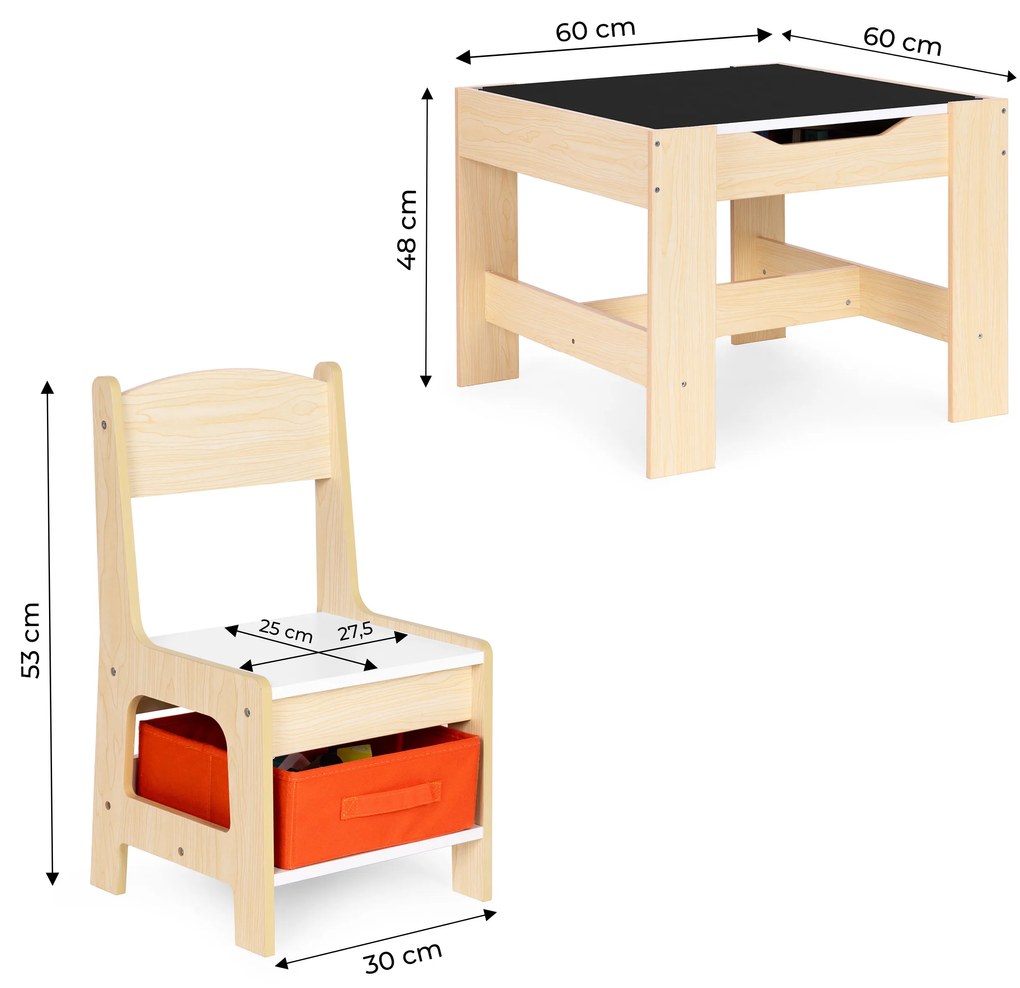 Zostava detského nábytku, stôl + 2 stoličky, kriedová tabuľa, ECOTOYS