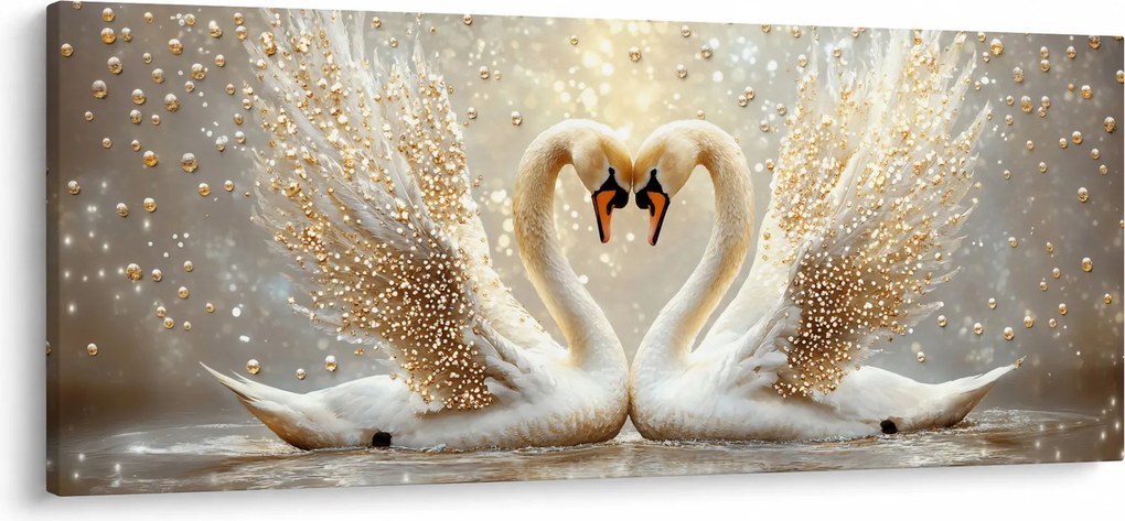 Obraz - Zlaté labute (120x50 cm)