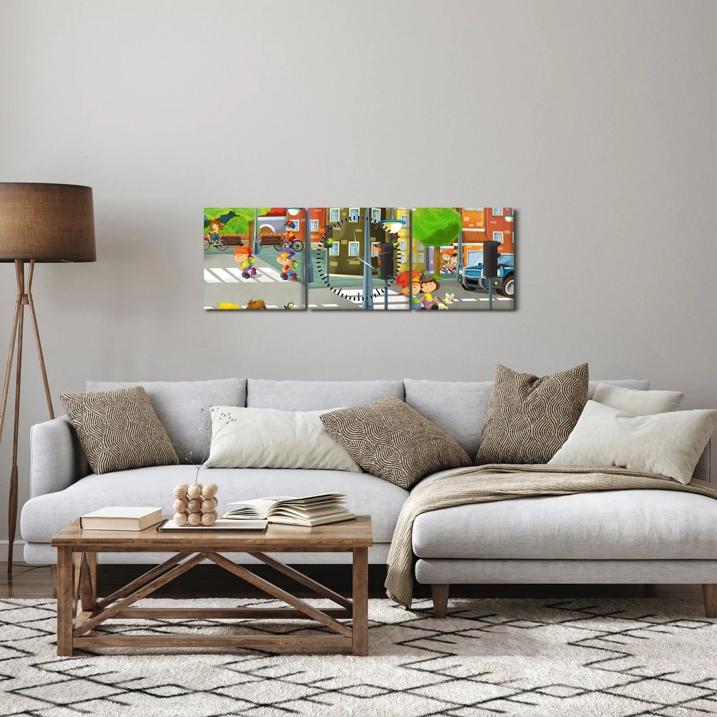 Obraz - Detské mestečko (s hodinami) (90x30 cm)