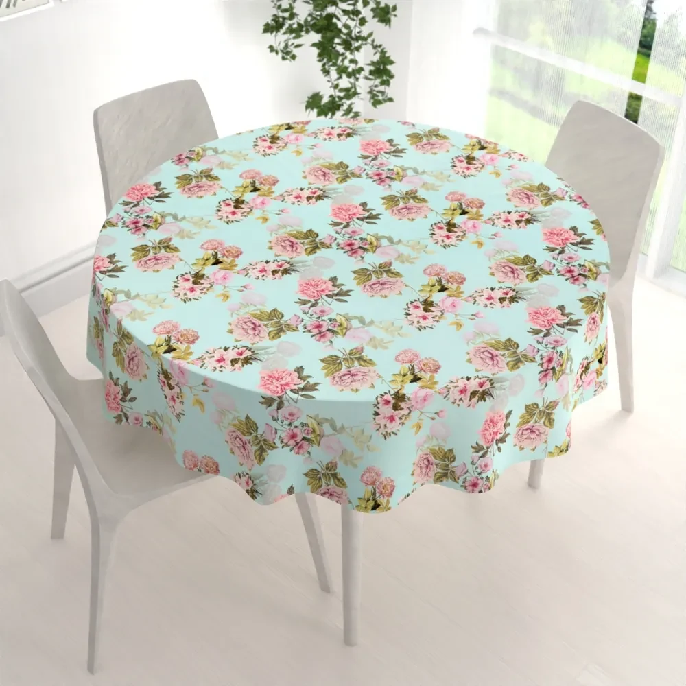 Biante Zamatový okrúhly obrus Tamara TMR-038 Ružová záhrada na svetlo modrom Ø 70 cm