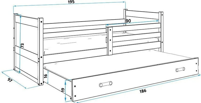 Posteľ s prístelkou RICO 2 190x90 Borovica - Grafitová