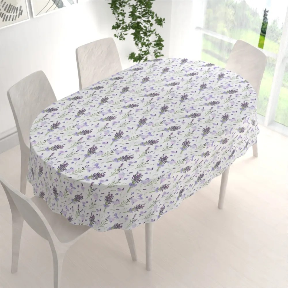 Biante Dekoračný oválny obrus PML-085 Vetvičky levandúľ na bielom 140x180 cm
