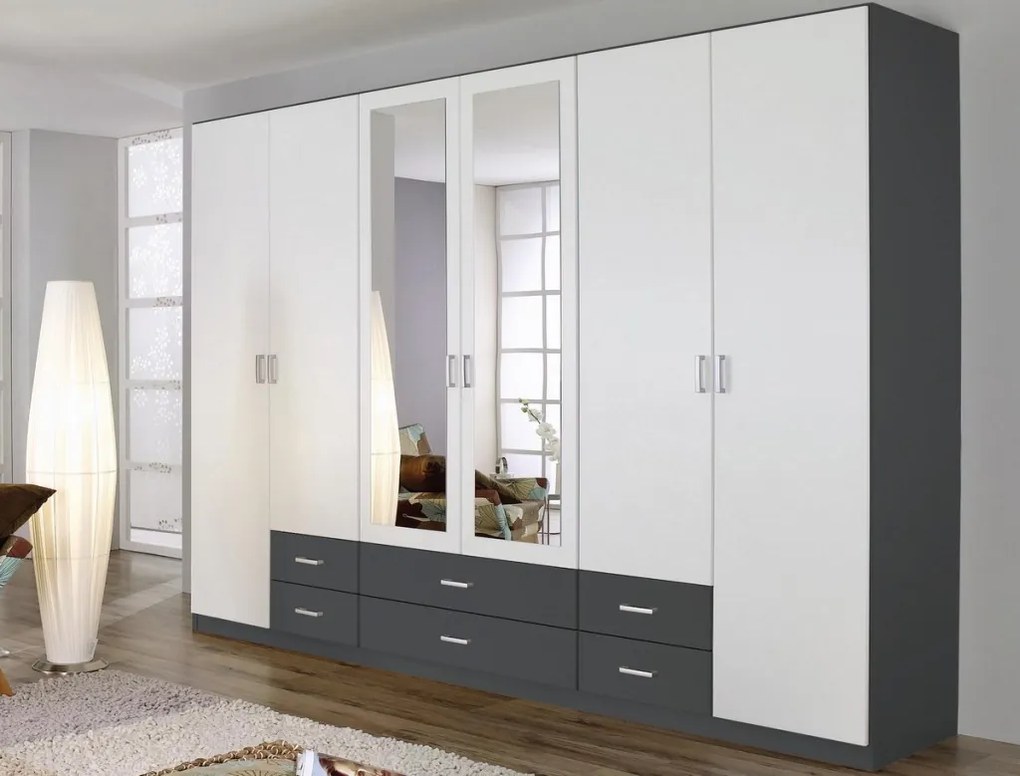 Šatníková skriňa Gamma, tmavo šedá/biela