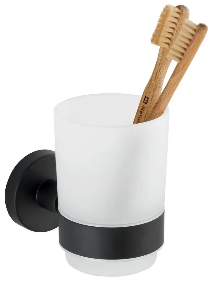 Matne čierny nástenný sklenený téglik na zubné kefky Bosio – Wenko