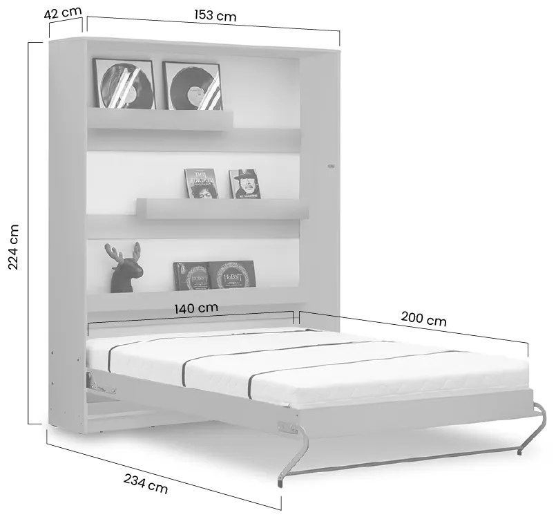 Sklápacia posteľ New Elegance 140x200 - Dub svetlá sonoma