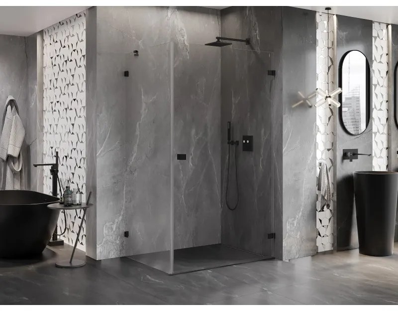 Mexen Lunar-B pravostranný výklopný sprchový kút 85 x 80 cm, číre sklo, čierna matná, 832-085-080-70-00-P