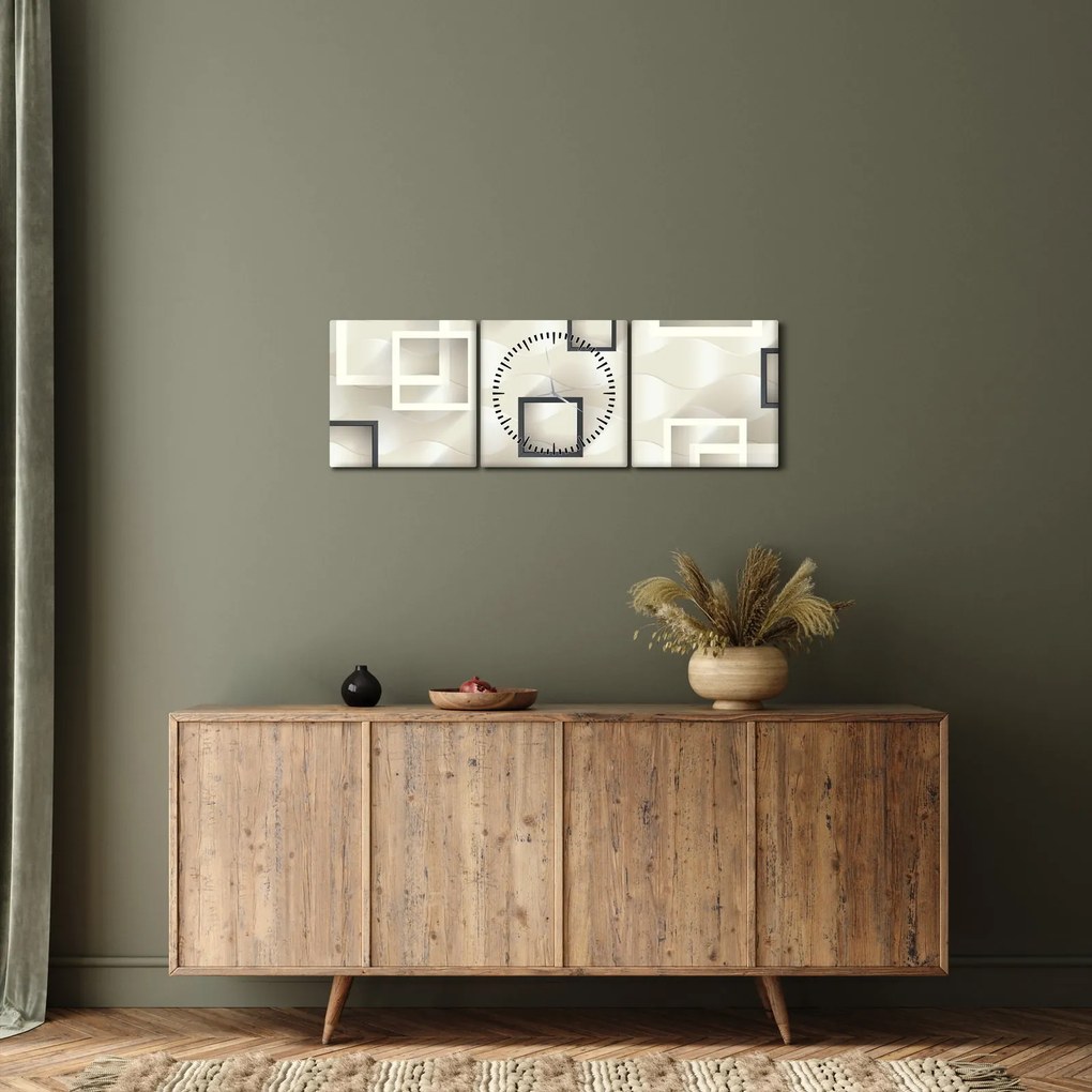 Geometrický abstraktný obraz (s hodinami) (90x30 cm)