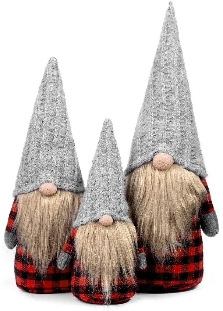 Vánoční skřítek ELF 055 - 30 cm červeno-šedý