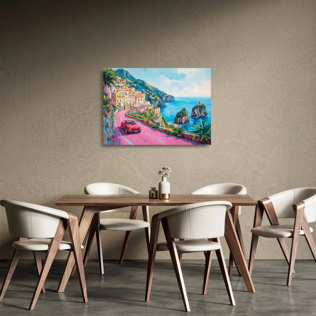 Sklenený obraz - Ružová cesta na pobreží (70x50 cm)