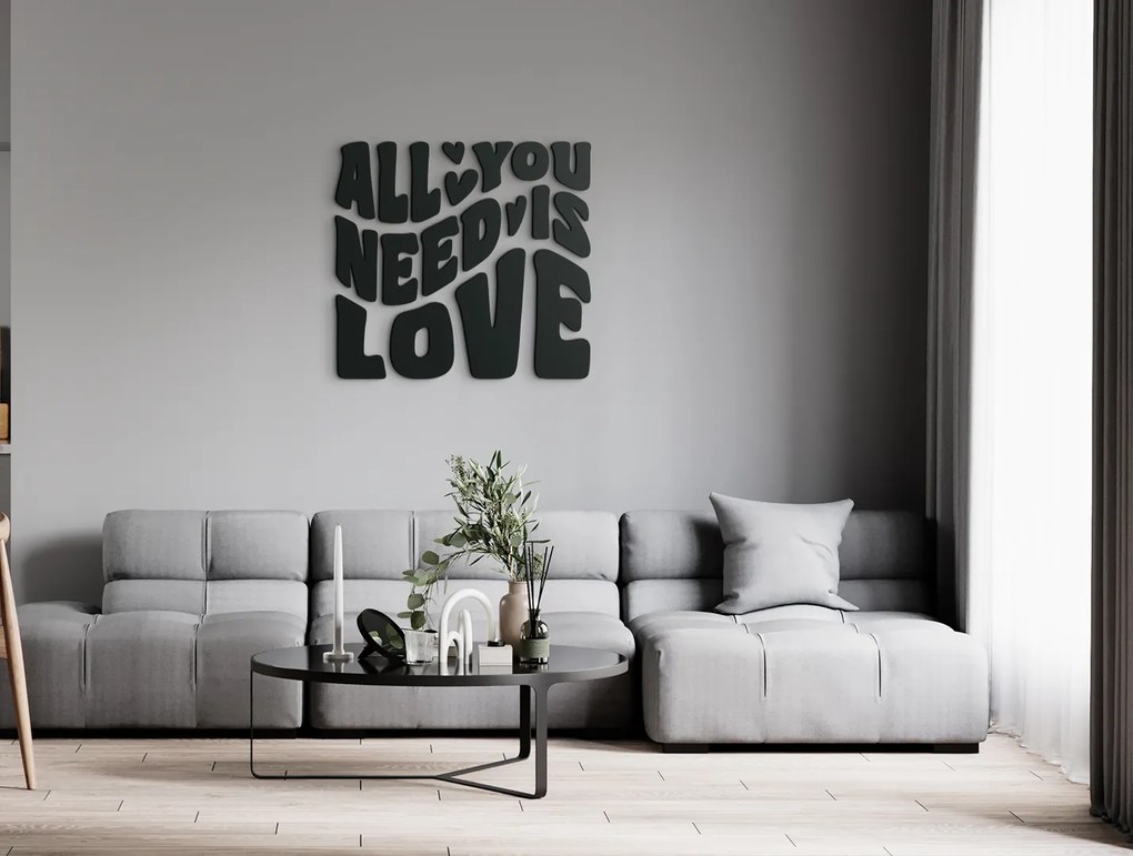 drevko Drevený citát All you need is love Rozmer obrazu: 56 x 60 cm, Farba dekorácie: Čierna