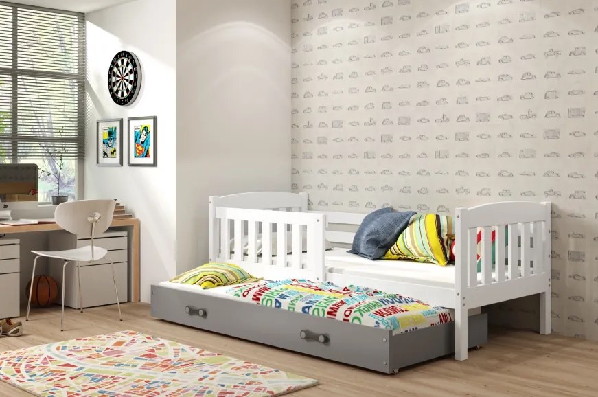 Interbeds Jednolôžková posteľ Kubus3 Biela pre teenagerov 160x80 s matracom, rozkladacia - grafitová