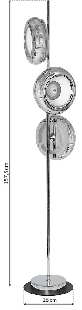 Stojacia lampa Mercurio, 3x chrómové kovové tienidlo, ch