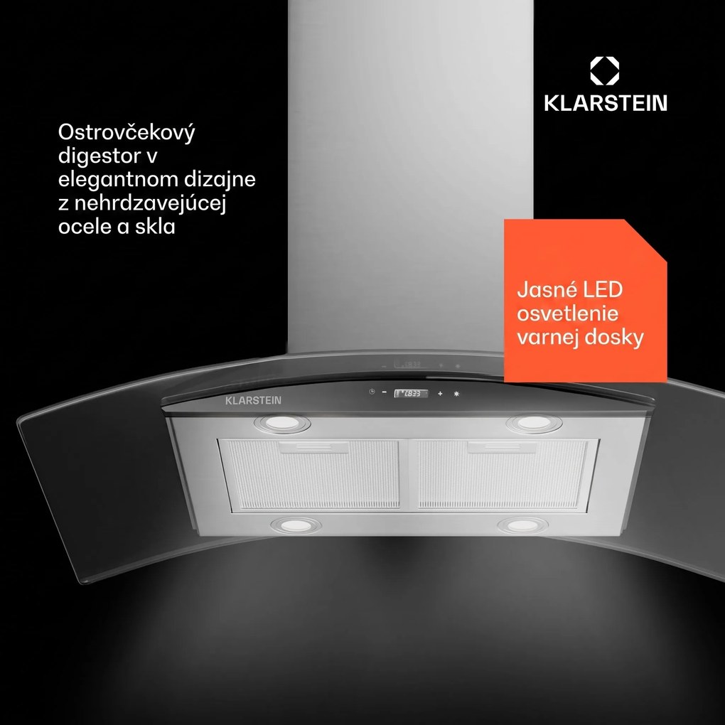 Klarstein Colette, digestor, 90 cm, 601 m³/h, energetická trieda A, ušľachtilá oceľ, strieborný