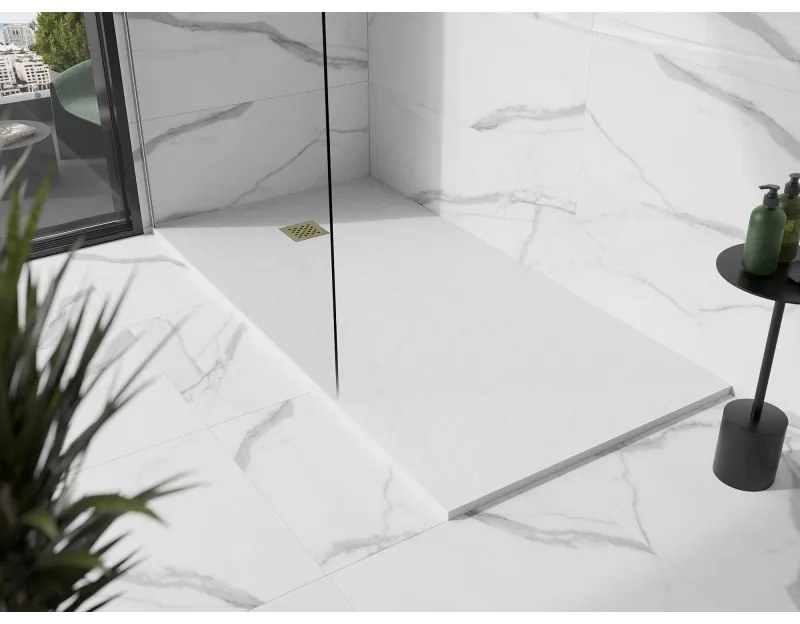 Mexen Stone+, obdĺžniková vanička z minerálneho kompozitu 200 x 80 cm, biela, zlatá lesklá krytka, 44108020-G