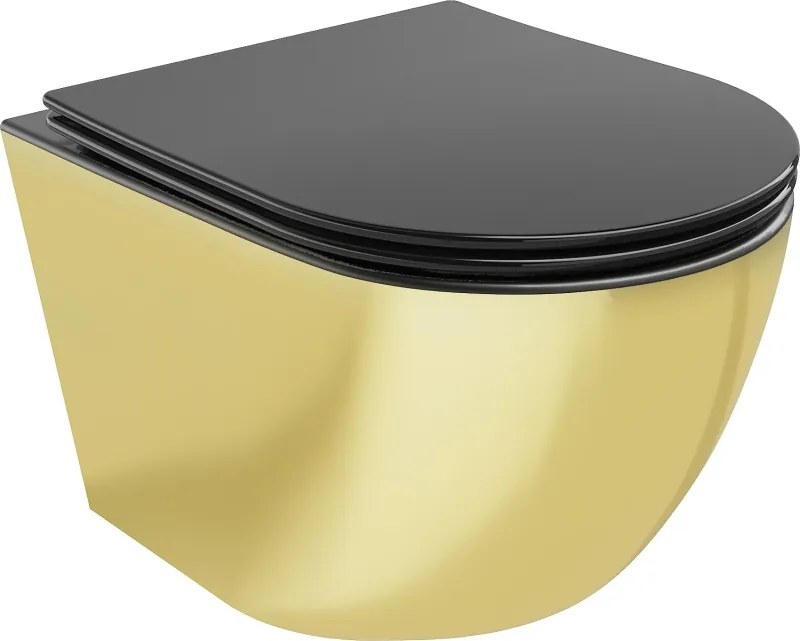 Mexen Lena Miska WC Rimless s pomaly padajúcou doskou slim, duroplast, čierna matná/zlatá - 30224076